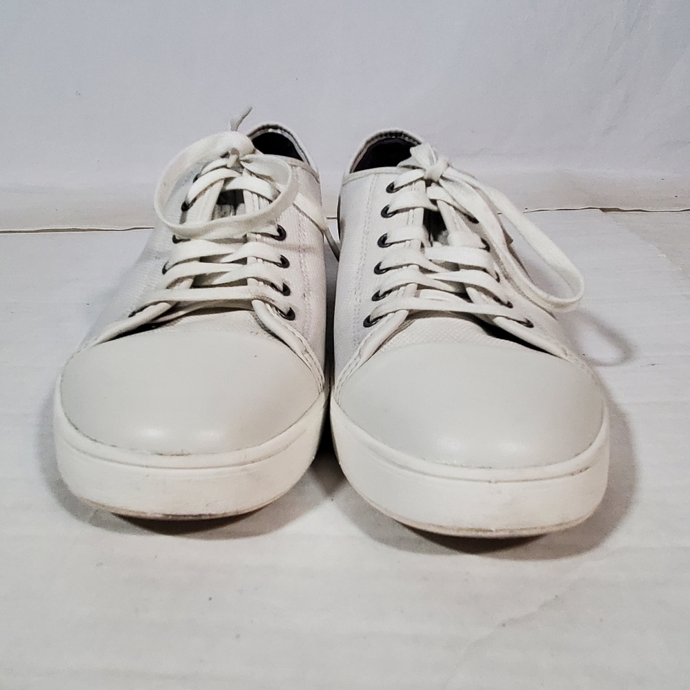 CLARKS WHITE LEATHER MESH LACE SNEAKER SHOE PLUS CUSHION GAIT MAPPING